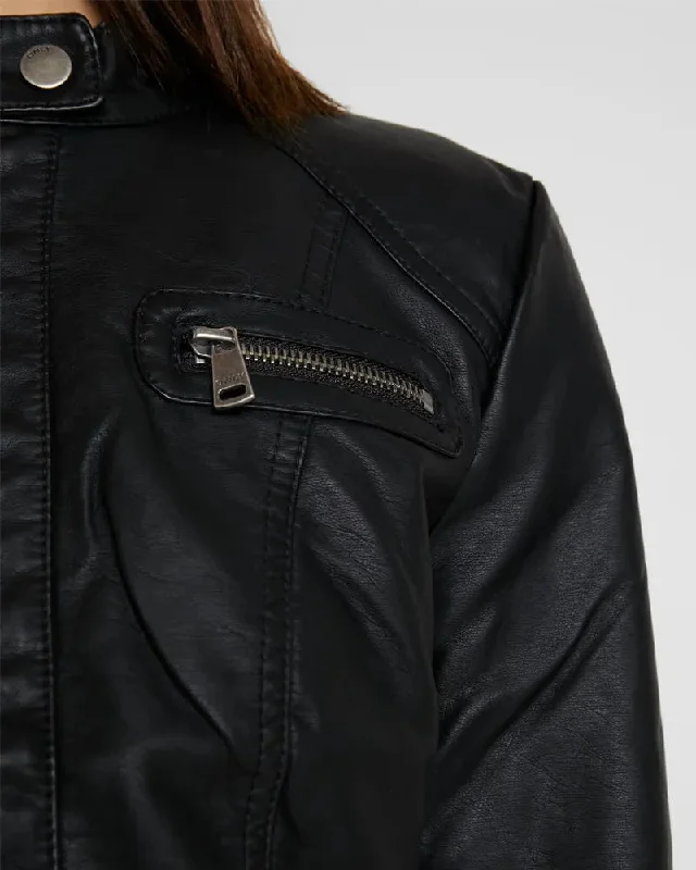 Women Black Cafe Racer Leather Jacket