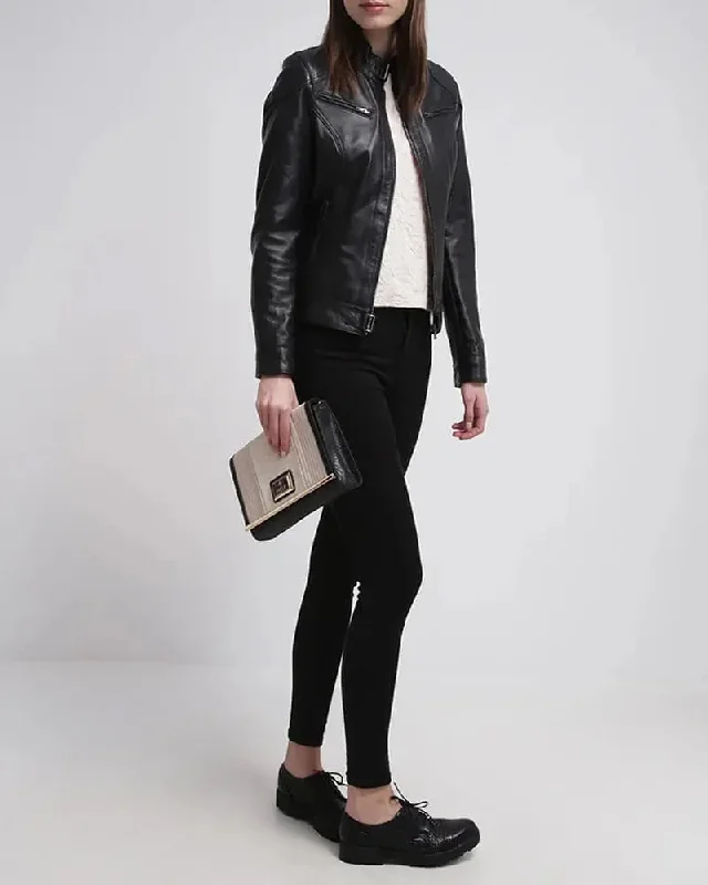 Womens Black Leather Cafe Racer Jacket