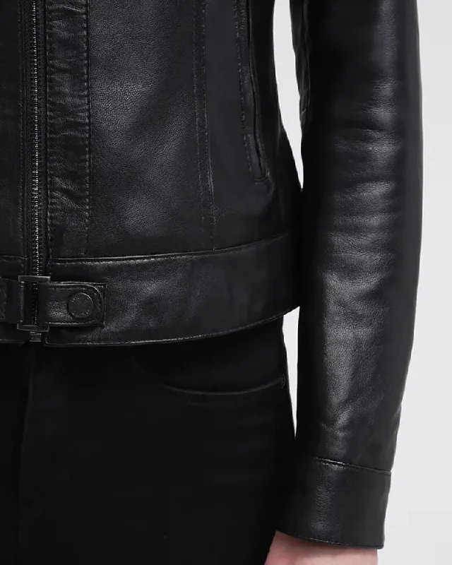 Womens Black Leather Cafe Racer Jacket