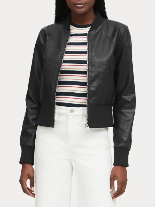 Women Cropped Black Bomber Jacket