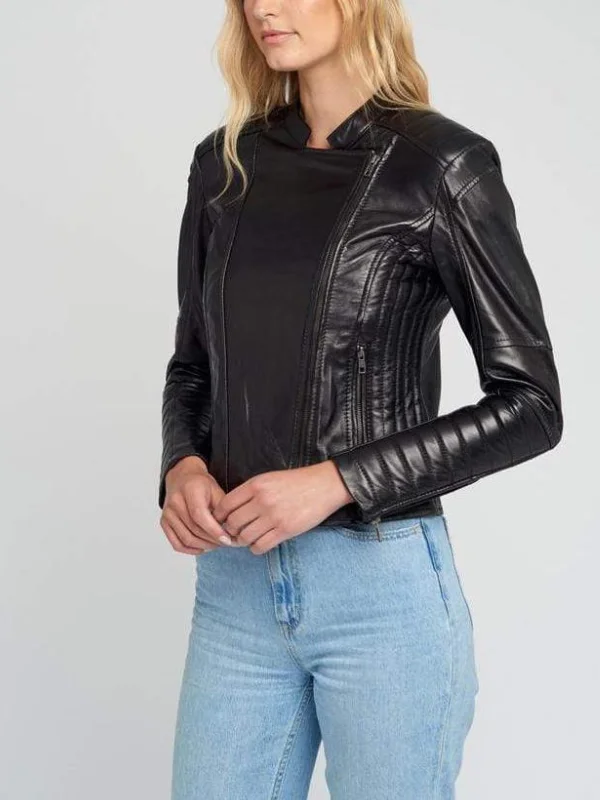 Women Vintage Cafe Racer Black Leather Jacket