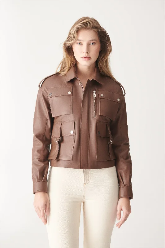 Womens Brown Sport Biker Leather Jacket