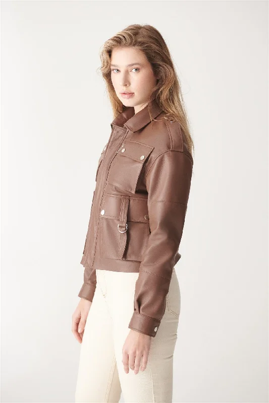 Womens Brown Sport Biker Leather Jacket