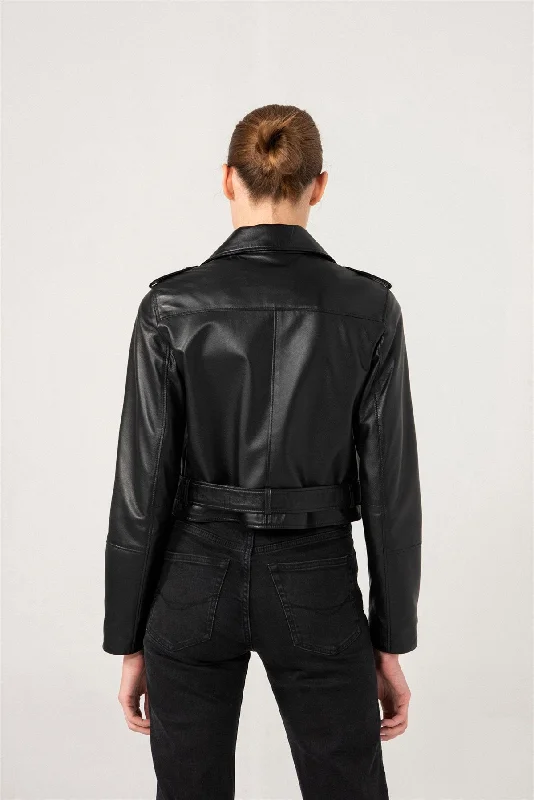 Womens Casual Black Biker Leather Jacket