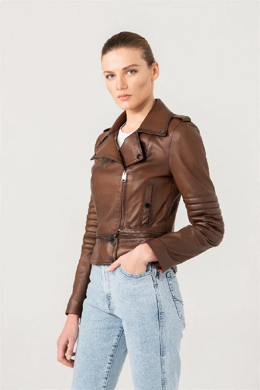 Womens Fitted Brown Biker Leather Jacket