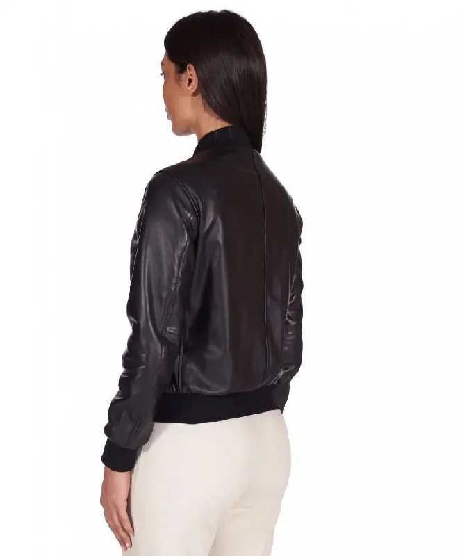 Womens Mate Black Bomber Leather Jacket