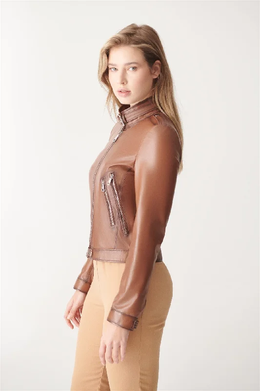 Womens Slimfit Brown Biker Leather Jacket