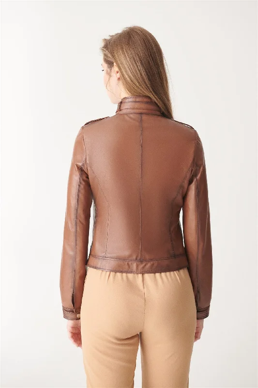 Womens Slimfit Brown Biker Leather Jacket