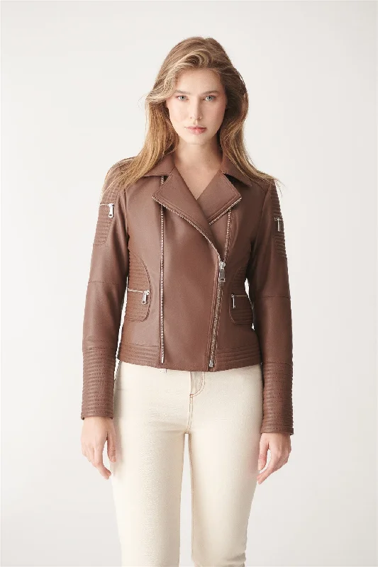 Womens Tan Brown Biker Leather Jacket