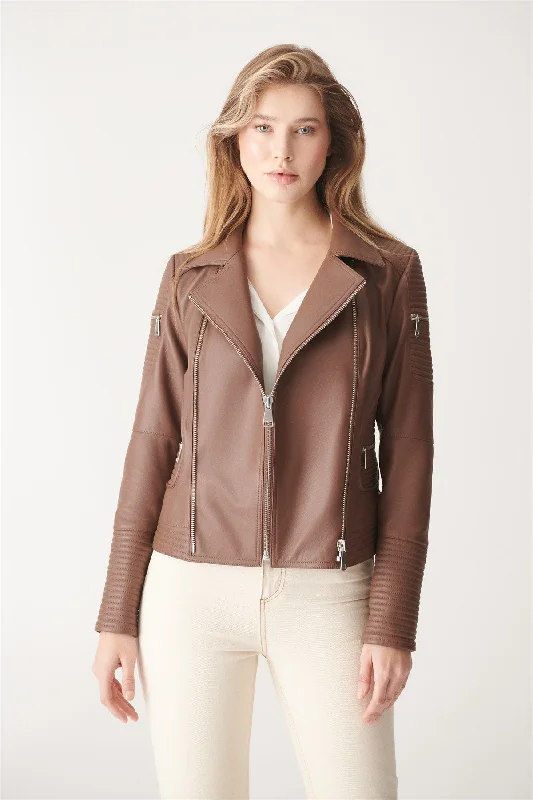 Womens Tan Brown Biker Leather Jacket