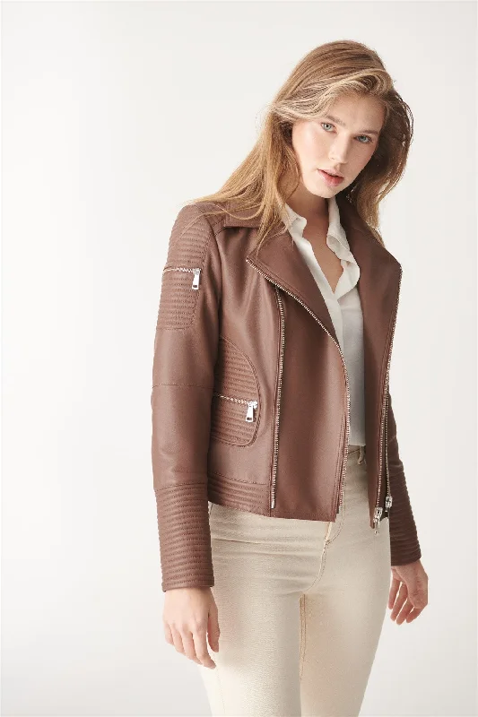 Womens Tan Brown Biker Leather Jacket