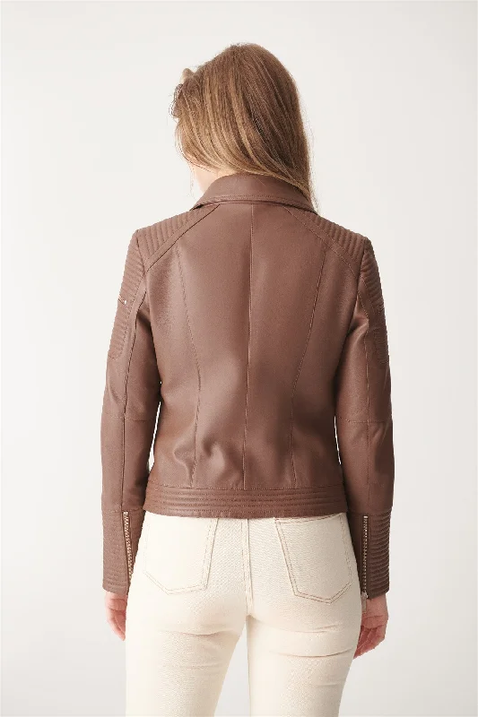 Womens Tan Brown Biker Leather Jacket