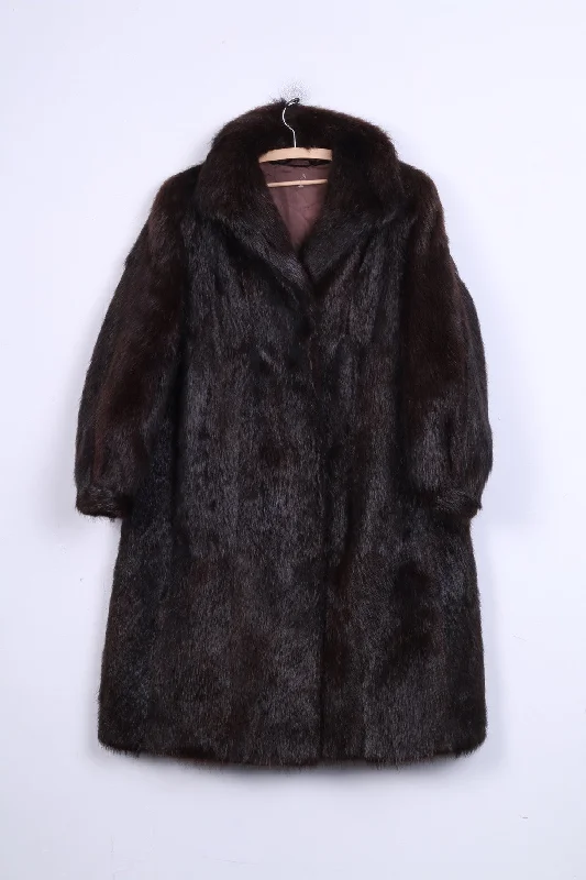 Womens XL Coat Authentic Fur Dark Brown Boho Vintage