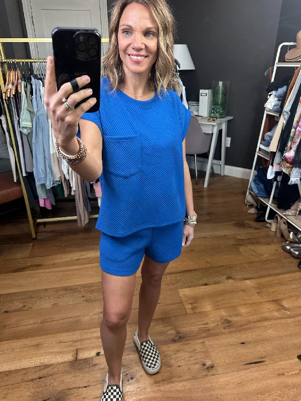 Once In A Blue Moon Textured Short + Pocket Top Set - Royal