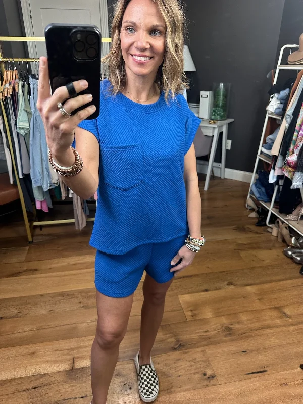 Once In A Blue Moon Textured Short + Pocket Top Set - Royal