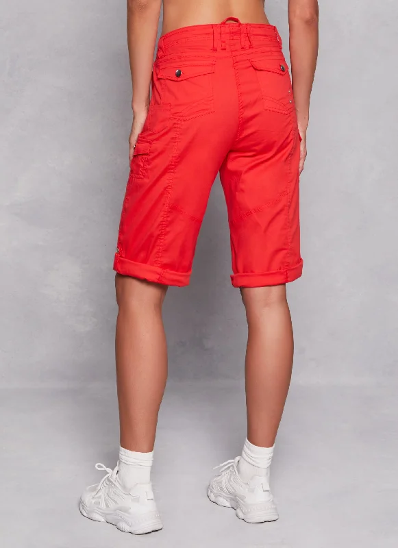 Rolled Cuff Cargo Bermuda Shorts