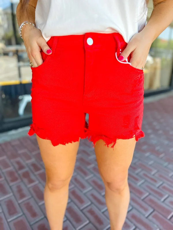 [Risen] High Rise Distressed Shorts-Fiesta