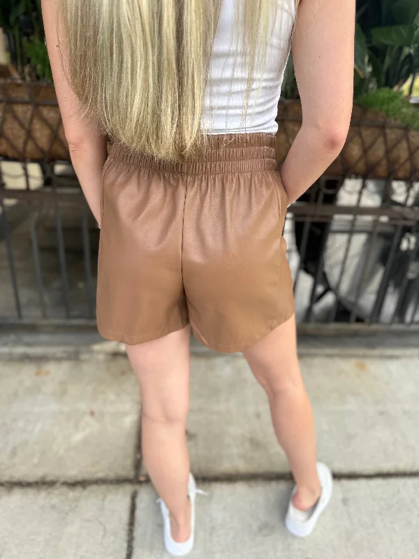 Skye Leather Shorts- Chestnut