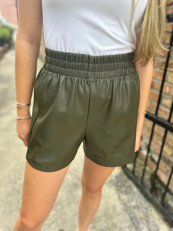 Skye Leather Shorts- Olive