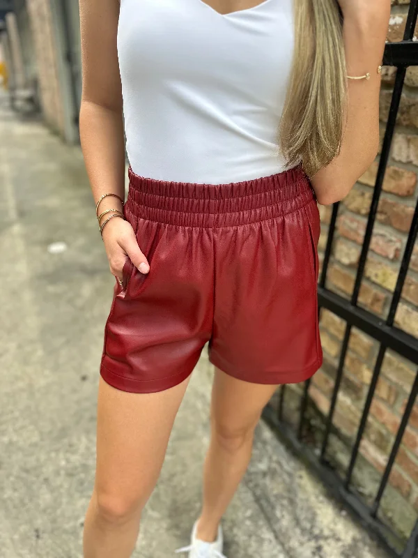 Skye Leather Shorts- Red