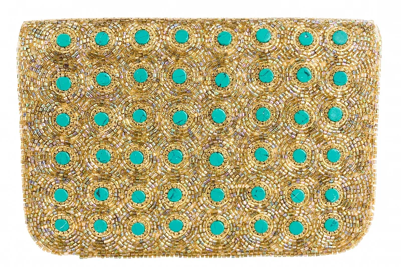 Deepa Gurnani Aime Clutch in Gold/Jasper