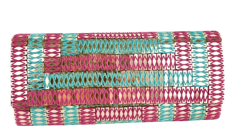 Deepa Gurnani Liv Clutch in Magenta/Turquoise