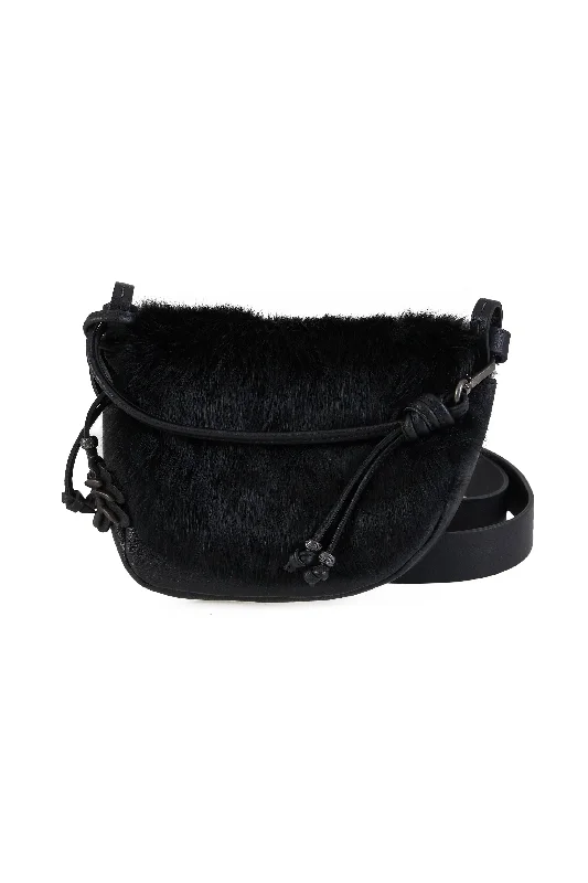 Marinella Messico Small Leather and Fur Bag in Lapin Nero