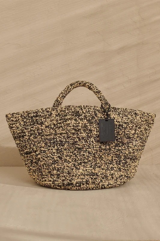 Panier Bag in Black and Natural Mélange Raffia